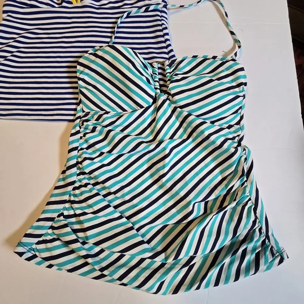 Ralph Lauren Set 3 Striped Tankini Tops Womens MED Blue Black Teal Beach‎ Summer